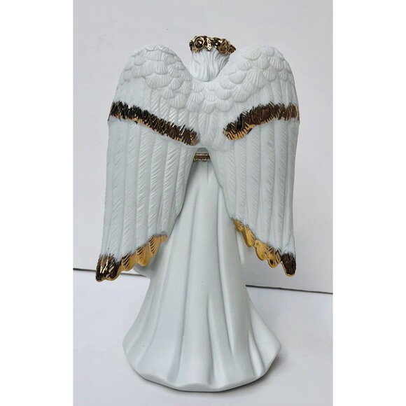 Vintage TRADITIONS Collectable PORCELAIN ANGEL 8.75". Gold Hand Painted Accents - Picture 4 of 9